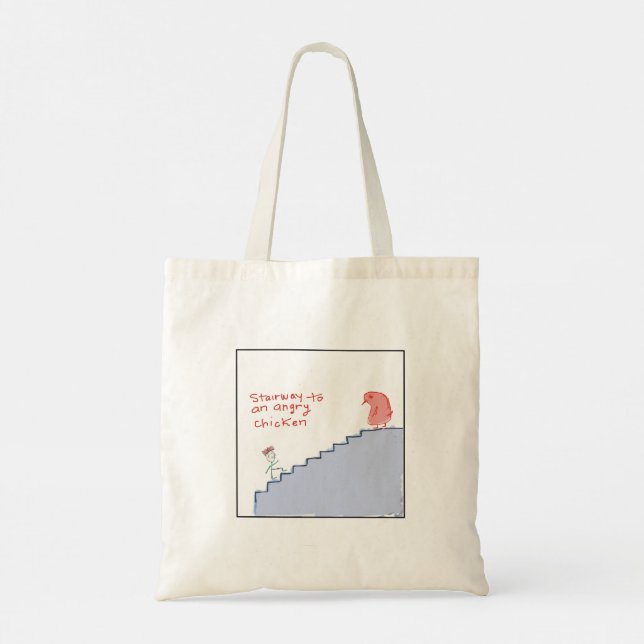 Bolsa Tote Quirky Illustrated Angry Chicken Staircase (Verso)