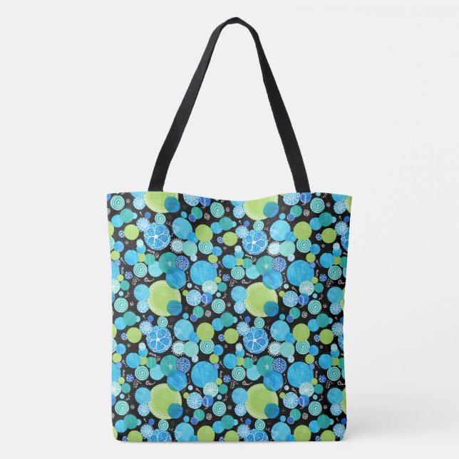 Bolsa Tote Quirky Turquoise Blue Neon Green Emerald em preto (Verso)