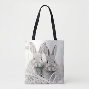 Bolsa Tote Rabbit Bunny Animal Discovery Wild Nature Ink Art
