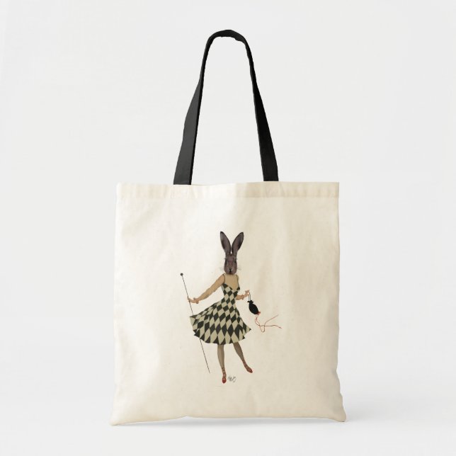 Bolsa Tote Rabbit em vestido branco preto (Frente)
