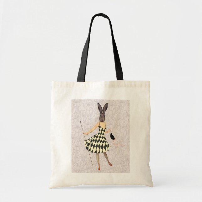 Bolsa Tote Rabbit em vestido branco preto 2 (Frente)