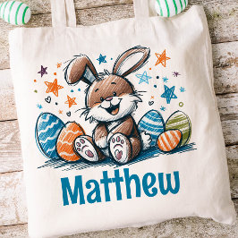 Bolsa Tote Rabbit Páscoa Crianças Nome Boys Bunny