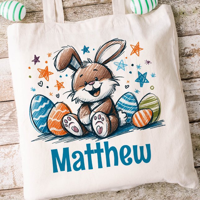 Bolsa Tote Rabbit Páscoa Crianças Nome Boys Bunny (Boys Easter Tote)
