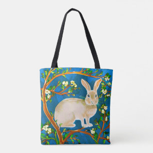 Bolsa Tote Rabbit selvagem e ramificações de flores