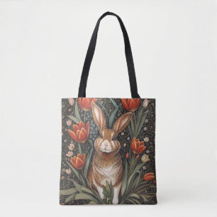 Bolsa Tote Rabbit vermelho Tulipas William Morris inspiradas
