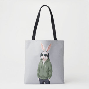 Bolsa Tote Rabbit Vestindo Hoodie Engraçado Caráter Legal do