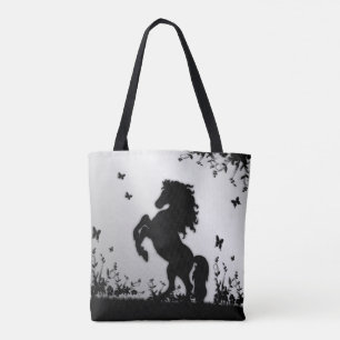 Bolsa Tote Raça ao Estalhão Negro / Cavalo em Prata