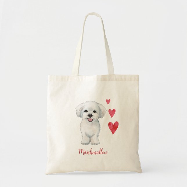 Bolsa Tote Raça de Brinquedos de Cão Maltês (Frente)