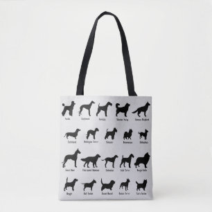 Bolsa Tote Raças de Cachorros na Sacola de Tota Silhuette