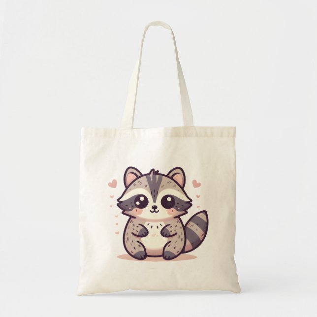 Bolsa Tote Raccoon Adorável com Acentos de Blush e Coração (Frente)