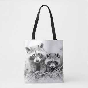 Bolsa Tote Raccoon Animal Discovery Wild Nature Ink Sketch