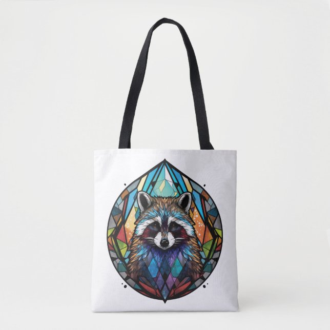 Bolsa Tote Raccoon Animal Portrait Vidro Estido Arte Selvagem (Frente)