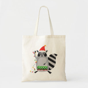 Bolsa Tote Raccoon Em Santa Hat Entrou Em Luzes De Xmas