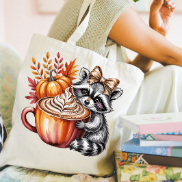 Bolsa Tote Raccoon with Pumpkin Latte Fall Season Tote Bag