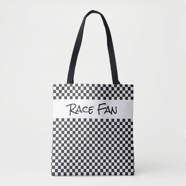 Bolsa Tote Race Fan Verificado Flag Black White Sports Cars (Frente)