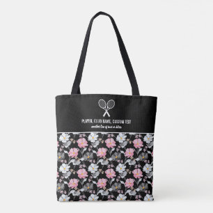 Bolsa Tote Racket de Tênis Personalizado Floral Branco bonito