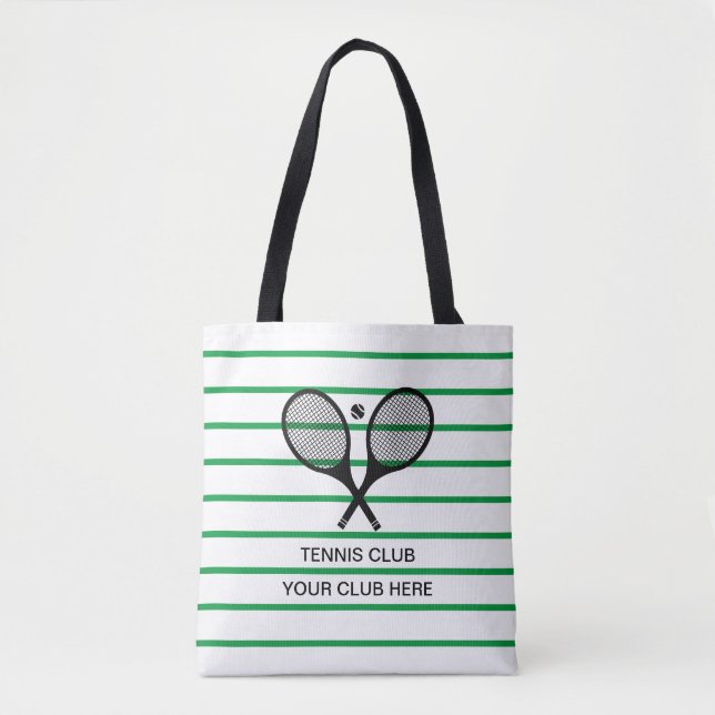 Bolsa Tote Racket Tênis de faixa branca verde personalizada (Frente)