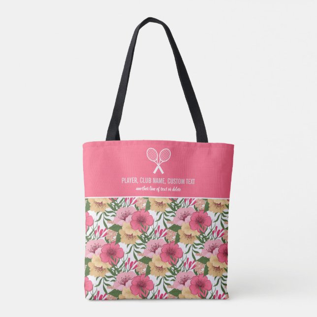 Bolsa Tote Rackets de Tênis personalizados de padrão floral r (Verso)
