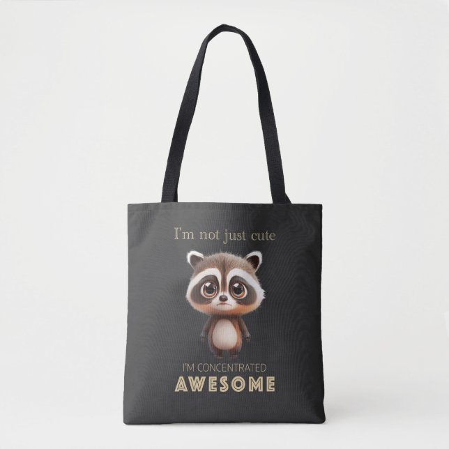 Bolsa Tote Racoon Concentrado Incrível Engraçado Adorável (Frente)