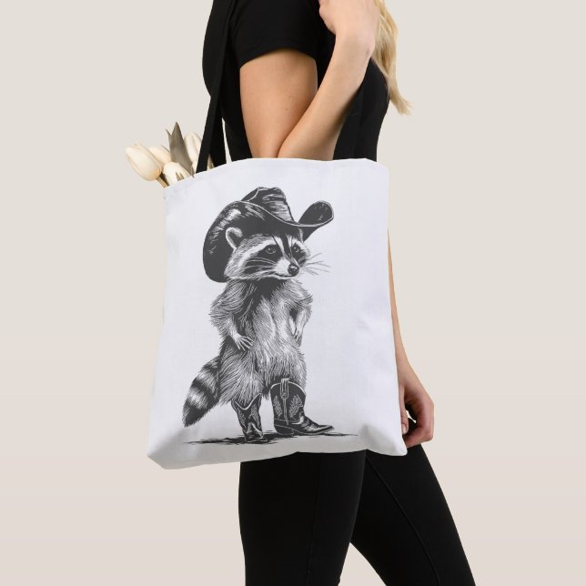 Bolsa Tote Racoon Cowboy Funny Racoon Graphic Homens Mulheres (Close Up)
