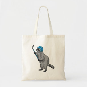 Bolsa Tote Racoon no hóquei no gelo com bastão de hóquei no g