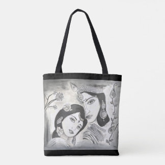 Bolsa Tote Radha Krishna preto e branco