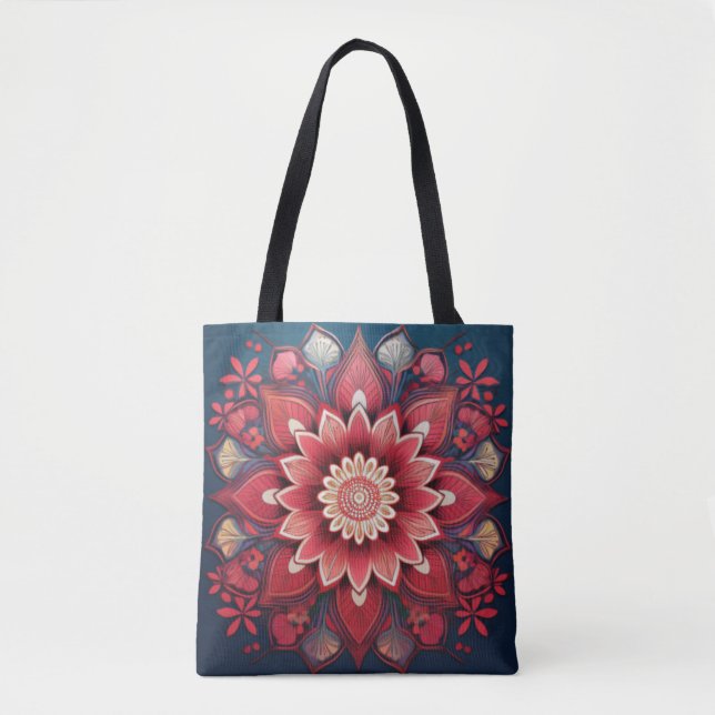Bolsa Tote Radiant Red Floral Mandala Art (Frente)