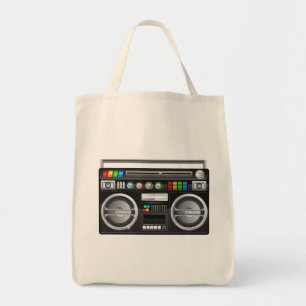 Bolsa Tote rádio boombox gráfico retrô