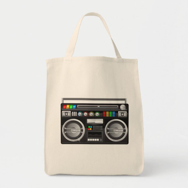 Bolsa Tote rádio boombox gráfico retrô (Frente)