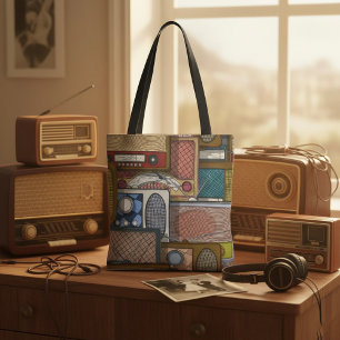 Bolsa Tote Rádio Vintage Retro Antigo de Meados do Século
