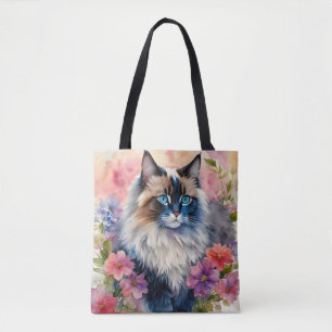 Bolsa Tote Ragdoll Cat Retrato Floral
