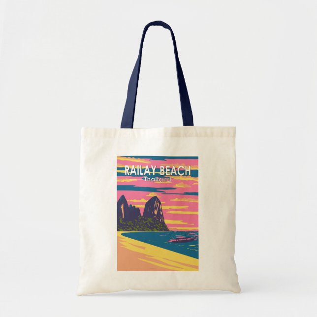 Bolsa Tote Railay Beach Thailand Viagem Art Vintage (Frente)