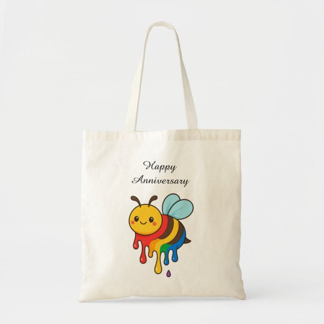 Bolsa Tote Rainbow Bee-Butterfly - Feliz Aniversário (Frente)