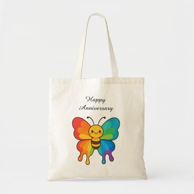 Bolsa Tote Rainbow Bee-Butterfly - Feliz Aniversário (Frente)