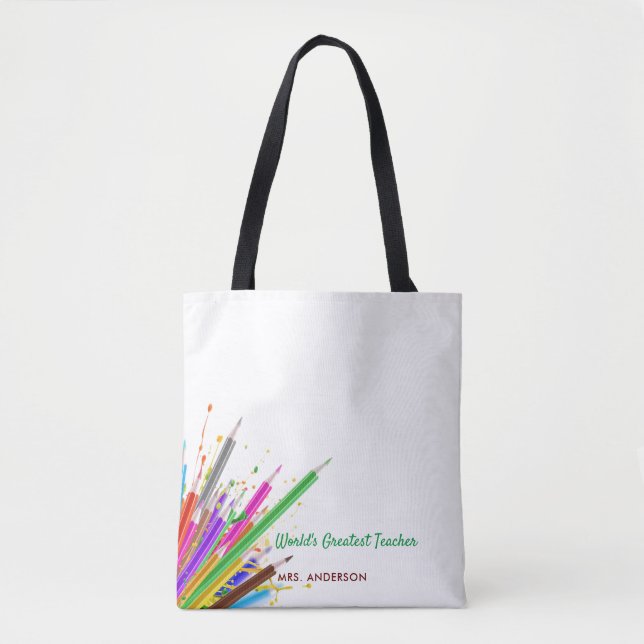 Bolsa Tote Rainbow Crayons Professor de jardim de infância Do (Frente)