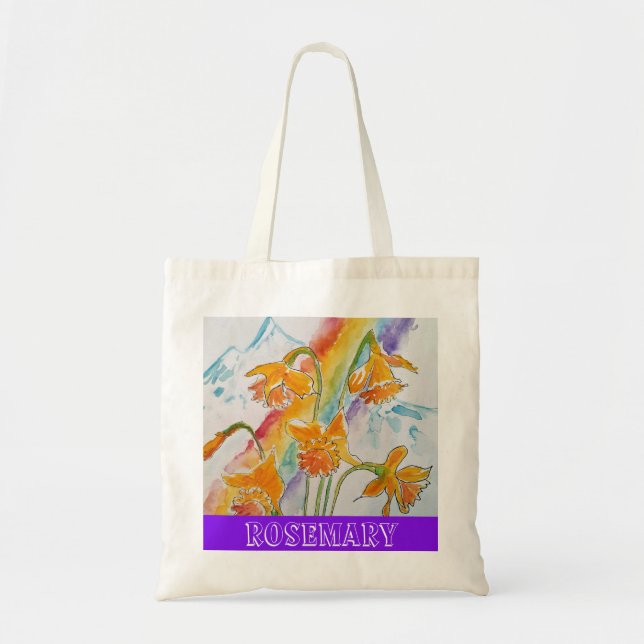 Bolsa Tote Rainbow Daffodil Floral Reutilizável Tote Bag (Frente)