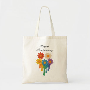 Bolsa Tote Rainbow Flowers Heart - Feliz Aniversário