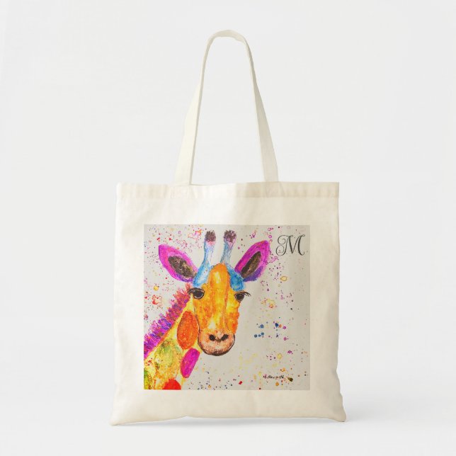 Bolsa Tote Rainbow Giraffe Watercolor Nature Selle Animal To (Frente)