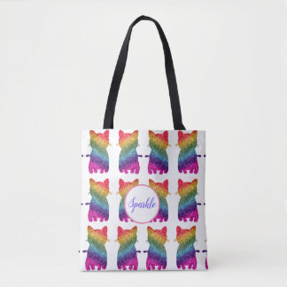 Bolsa Tote Rainbow Glitter Cats Bonito Padrão de Diversão