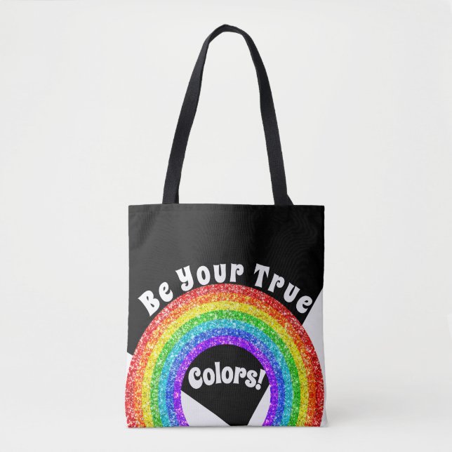 Bolsa Tote Rainbow Glitter Pride LGBT seja sua verdadeira cor (Frente)
