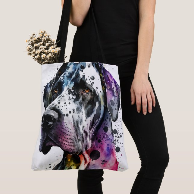 Bolsa Tote Rainbow Great Dane Watercolor (Close Up)
