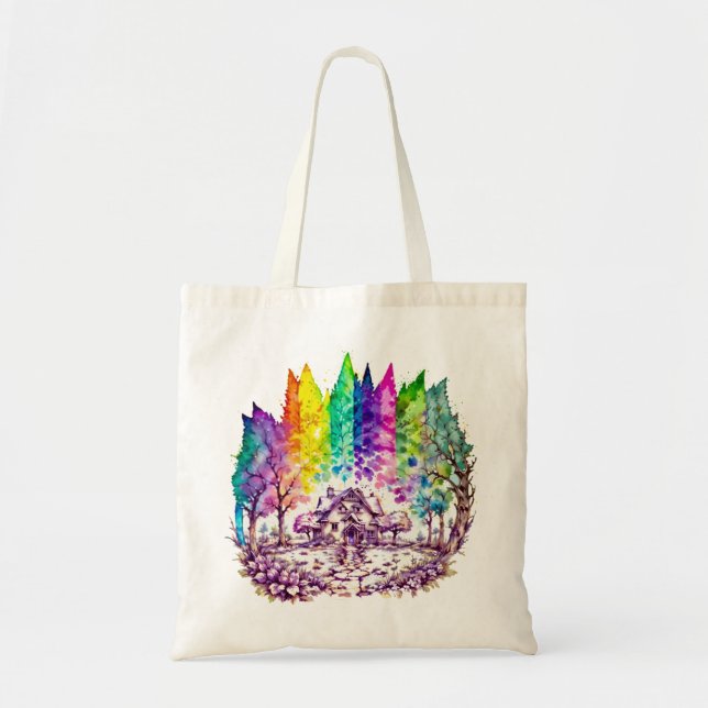 Bolsa Tote "Rainbow Haven: Um Retreto Semelhante a Sonho" (Frente)