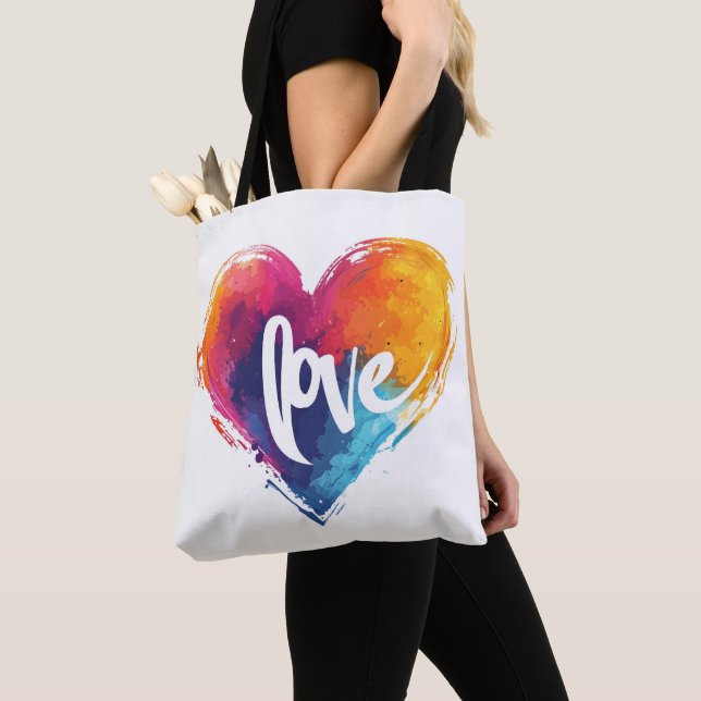 Bolsa Tote Rainbow Heart Love Slogan (Close Up)