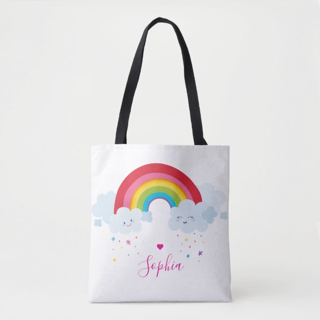 Bolsa Tote RAINBOW nuvens bonitinhas bonito cores brilhantes  (Frente)