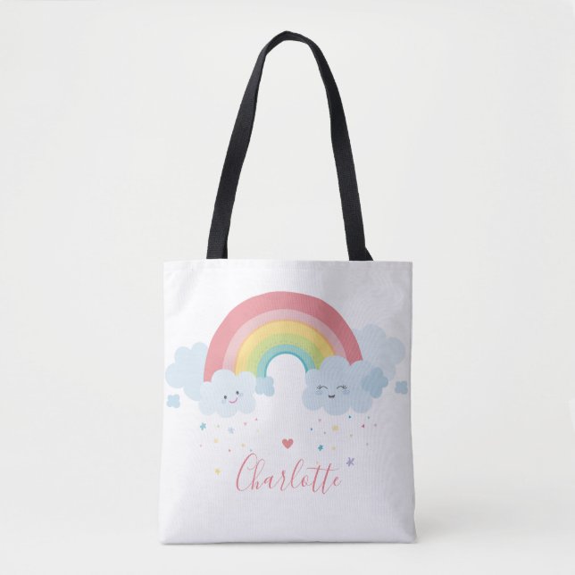 Bolsa Tote RAINBOW nuvens bonitinhas bonito cores pastel nome (Frente)