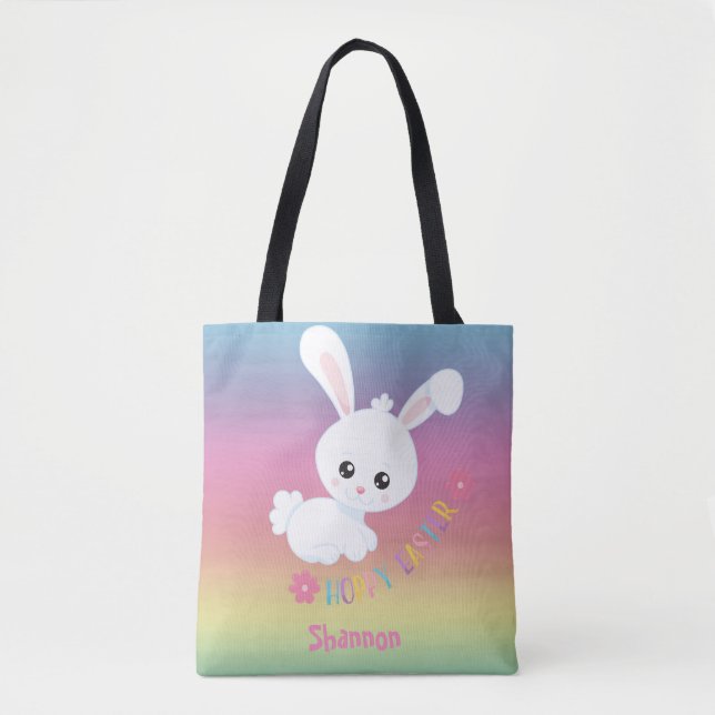 Bolsa Tote Rainbow Pastel Páscoa Infantil Personalizada (Frente)