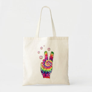 Bolsa Tote Rainbow Retro Tie Dye Psychedelic Sinal de Paz