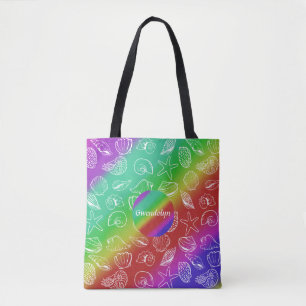 Bolsa Tote Rainbow Shellfish Padrão Adicionar Nome Por Todo O