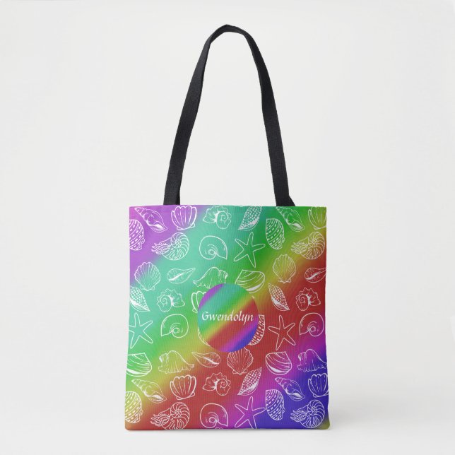 Bolsa Tote Rainbow Shellfish Padrão Adicionar Nome Por Todo O (Frente)