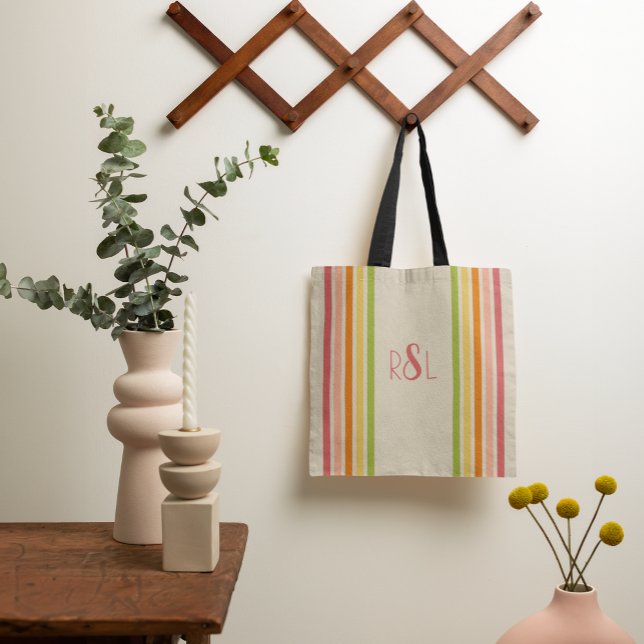 Bolsa Tote Rainbow Sherbet Vintage Striped (Criador carregado)